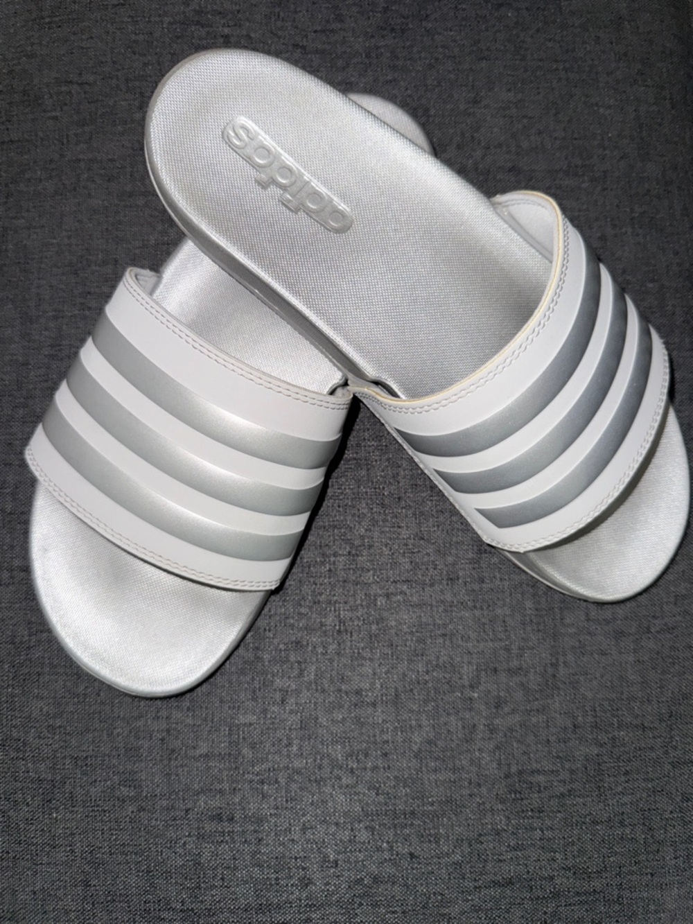 Adidas Women's White & Silver Slide Sandals 7